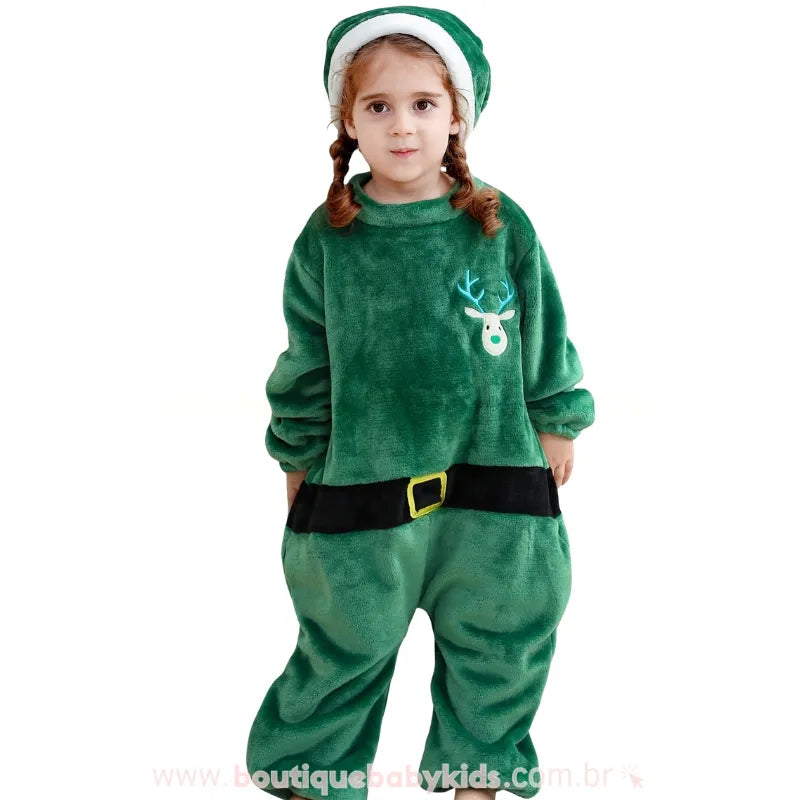 Macacão Bebê Natal dos Cervinhos com Gorro Verde - Boutique Baby Kids