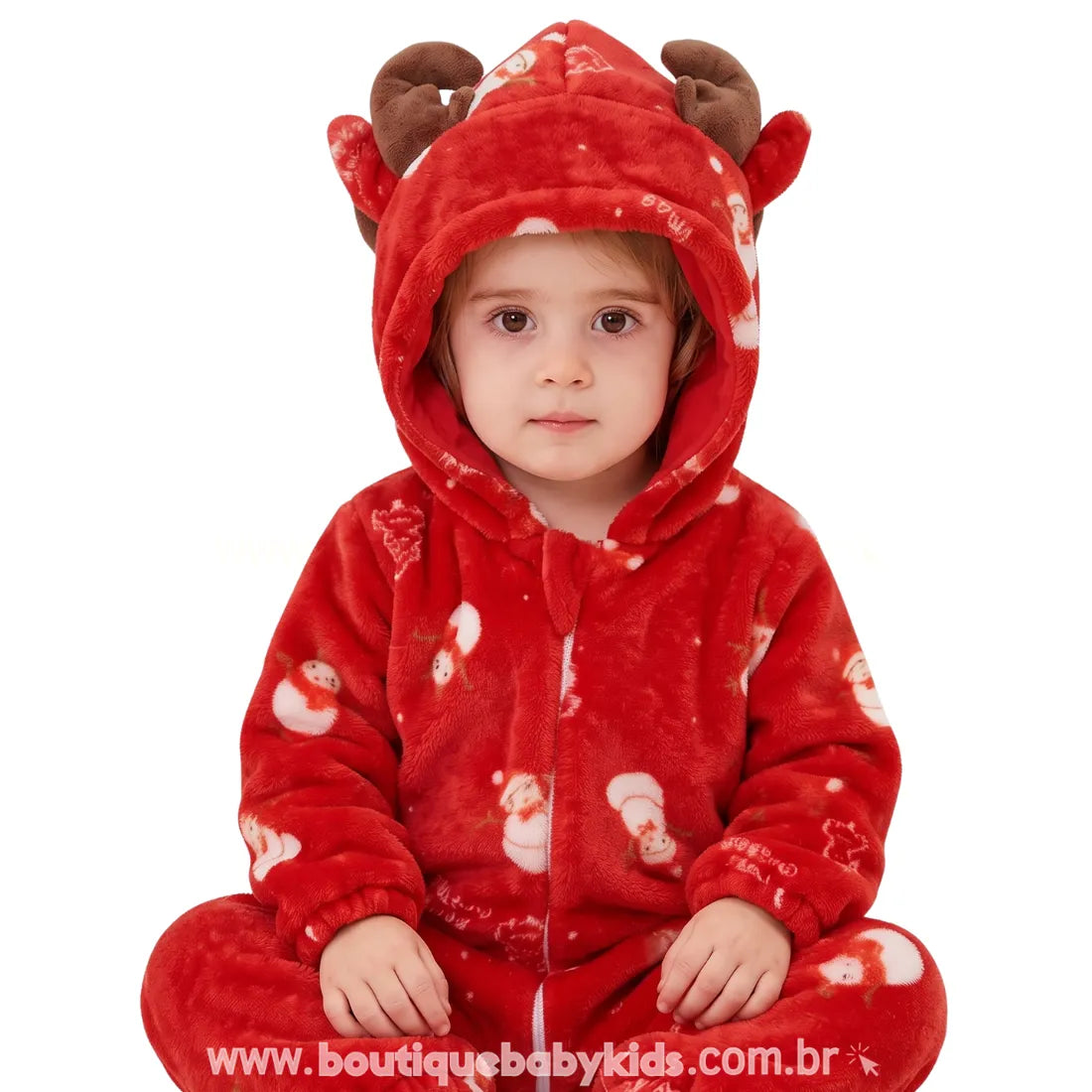 Macacão Bebê Temático Natal dos Sonhos com Capuz Rena Vermelho - Boutique Baby Kids