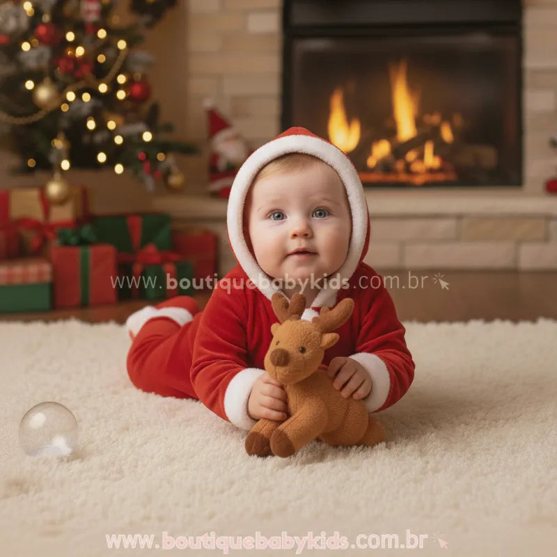 Macacão Bebê de Veludo Papai Noel Clássico de Natal - Boutique Baby Kids