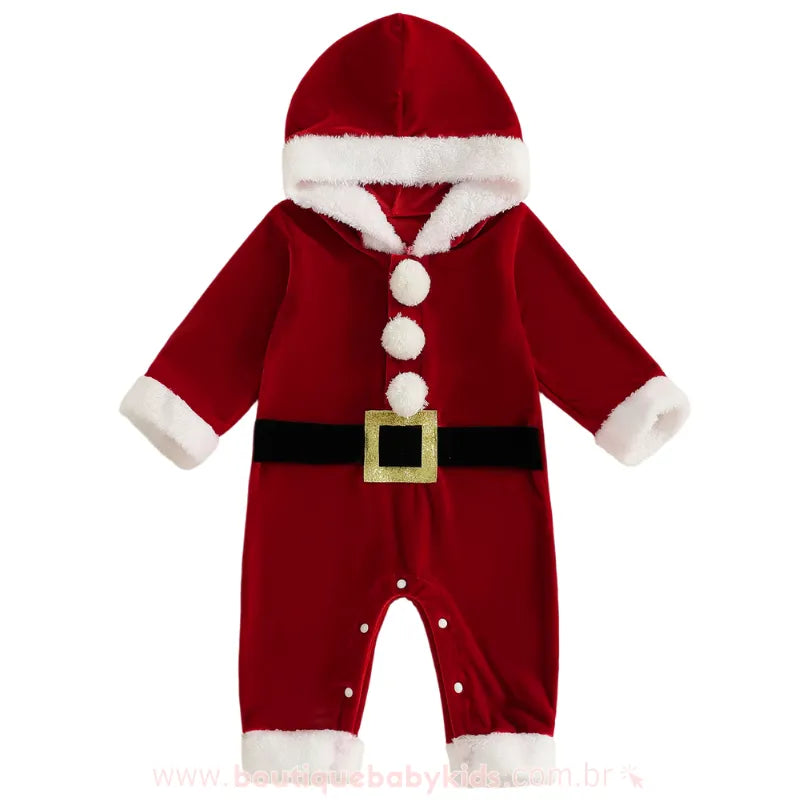 Macacão Bebê de Veludo Papai Noel Clássico de Natal - Boutique Baby Kids