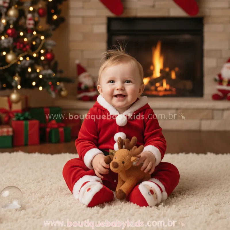 Macacão Bebê de Veludo Papai Noel Clássico de Natal - Boutique Baby Kids