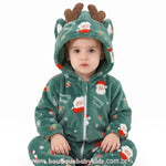 Macacão Bebê Papai Noel Sonhador com Capuz de Rena Verde - Boutique Baby Kids
