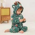 Macacão Bebê Papai Noel Sonhador com Capuz de Rena Verde - Boutique Baby Kids