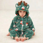 Macacão Bebê Papai Noel Sonhador com Capuz de Rena Verde - Boutique Baby Kids