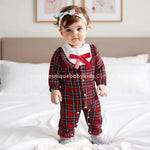 Macacão Bebê Xadrez Primeira Noite de Natal com Laço Vermelho - Boutique Baby Kids