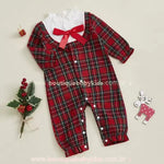 Macacão Bebê Xadrez Primeira Noite de Natal com Laço Vermelho - Boutique Baby Kids