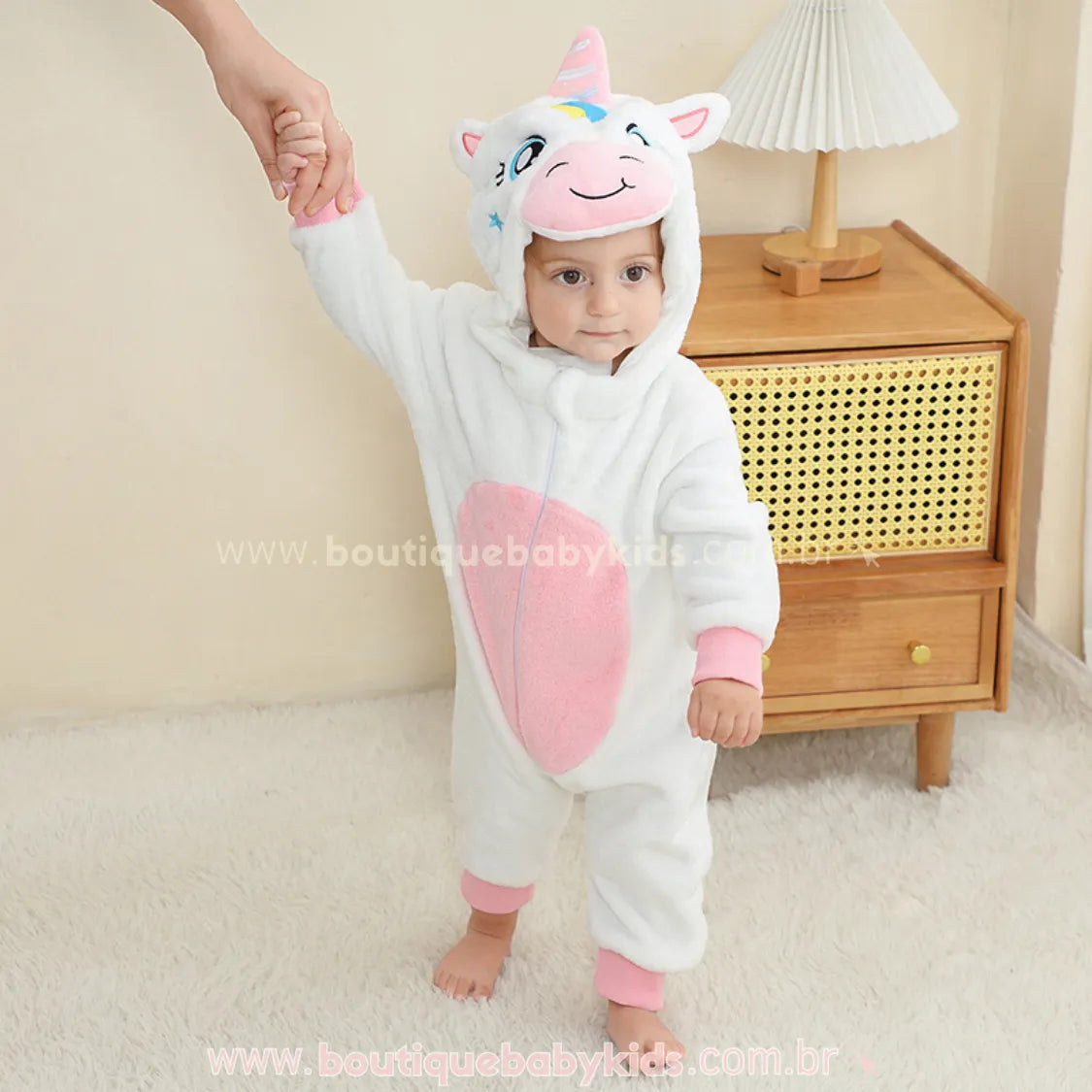 Macacão Bebê Soft Fantasia Bichinho Unicórnio Branco - Boutique Baby Kids