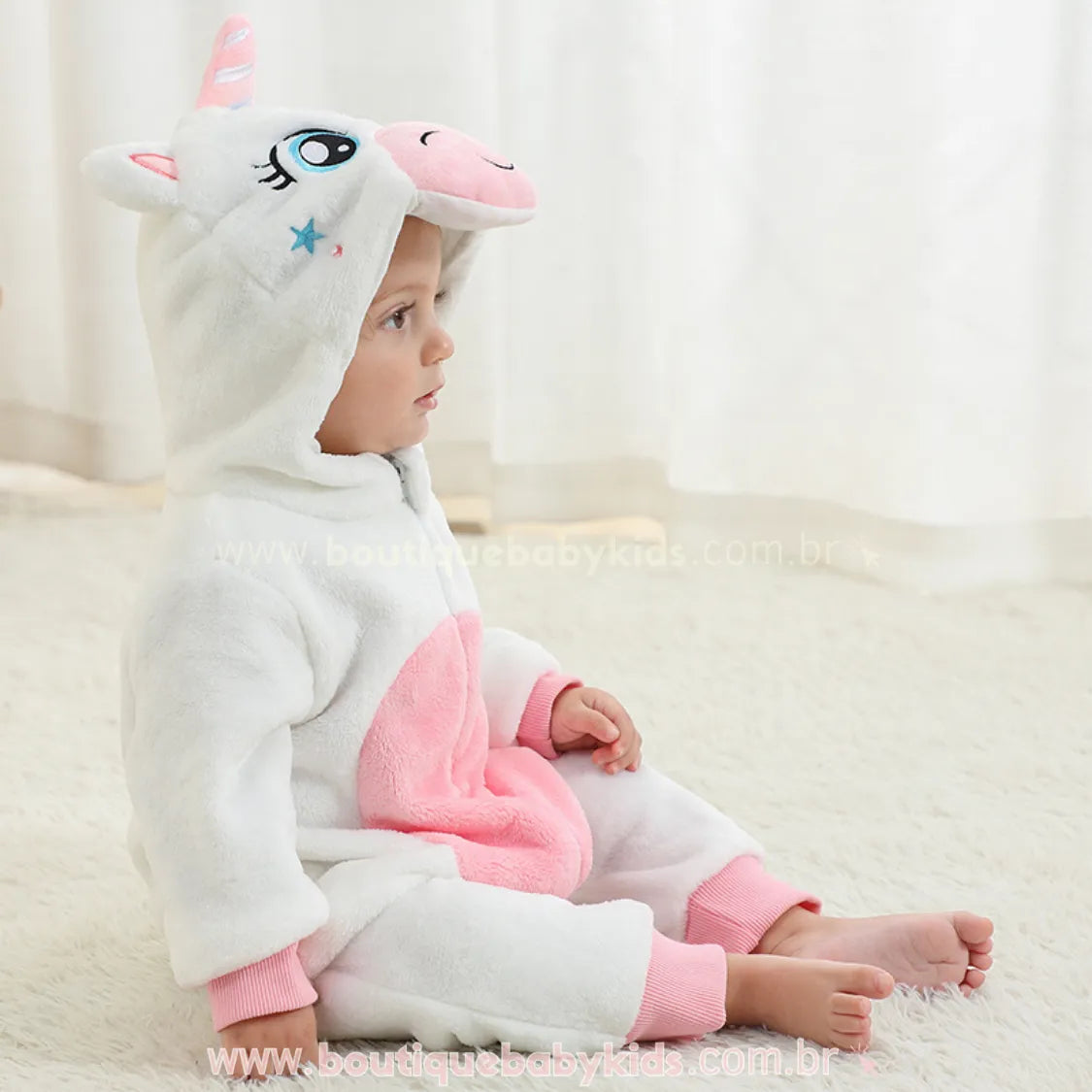 Macacão Bebê Soft Fantasia Bichinho Unicórnio Branco - Boutique Baby Kids