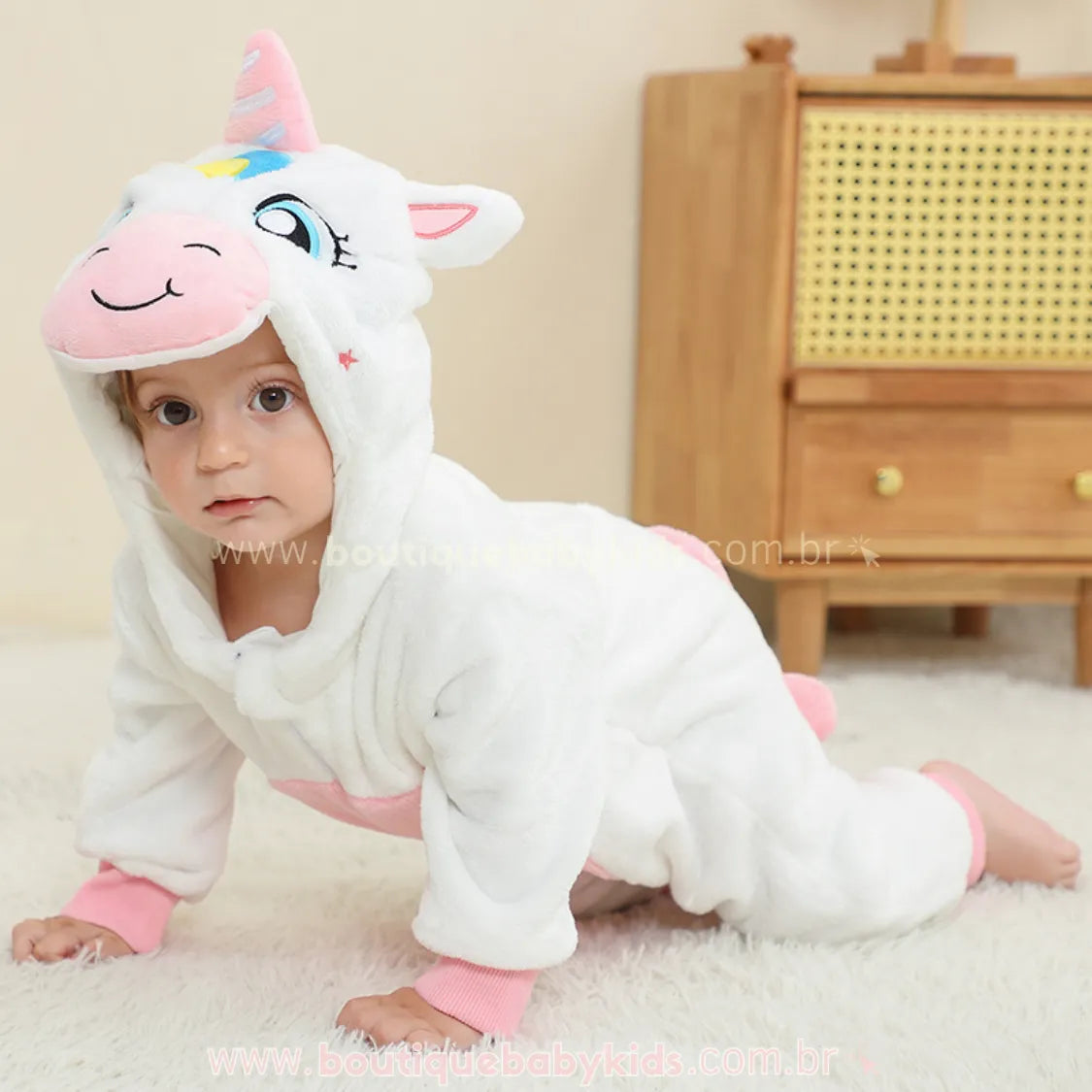 Macacão Bebê Soft Fantasia Bichinho Unicórnio Branco - Boutique Baby Kids