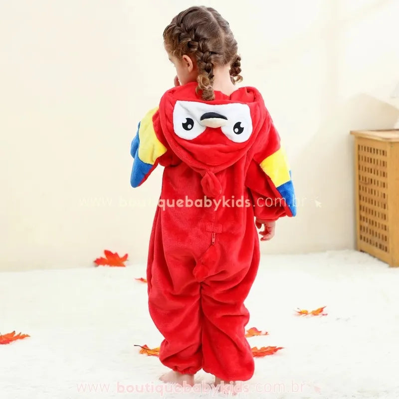 Macacão Bebê Temático Fantasia Arara Vermelha com Capuz - Boutique Baby Kids