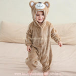 Macacão Bebê de Bichinho Ursinho Aconchego Pelúcia Quentinho com Capuz Bege - Boutique Baby Kids 
