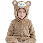 Macacão Bebê de Bichinho Ursinho Aconchego Pelúcia Quentinho com Capuz Bege - Boutique Baby Kids 