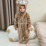 Macacão Bebê de Bichinho Ursinho Aconchego Pelúcia Quentinho com Capuz Bege - Boutique Baby Kids 