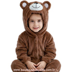 Macacão Bebê de Bichinho Ursinho Aconchego Pelúcia Quentinho com Capuz Marrom - Boutique Baby Kids 