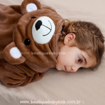 Macacão Bebê de Bichinho Ursinho Aconchego Pelúcia Quentinho com Capuz Marrom - Boutique Baby Kids 
