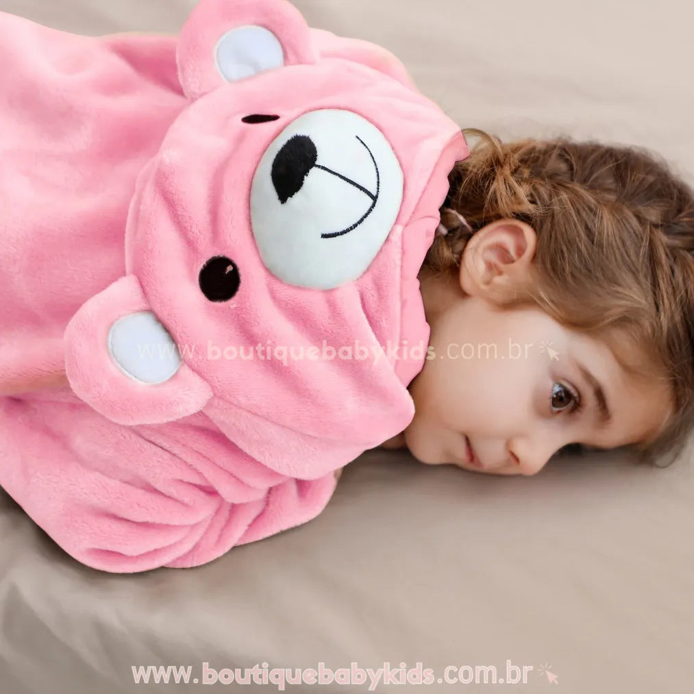 Macacão Bebê de Bichinho Ursinho Aconchego Pelúcia Quentinho com Capuz Rosa - Boutique Baby Kids 