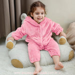 Macacão Bebê de Bichinho Ursinho Aconchego Pelúcia Quentinho com Capuz Rosa - Boutique Baby Kids 
