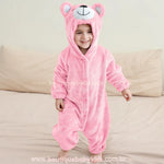 Macacão Bebê de Bichinho Ursinho Aconchego Pelúcia Quentinho com Capuz Rosa - Boutique Baby Kids 