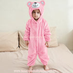 Macacão Bebê de Bichinho Ursinho Aconchego Pelúcia Quentinho com Capuz Rosa - Boutique Baby Kids 