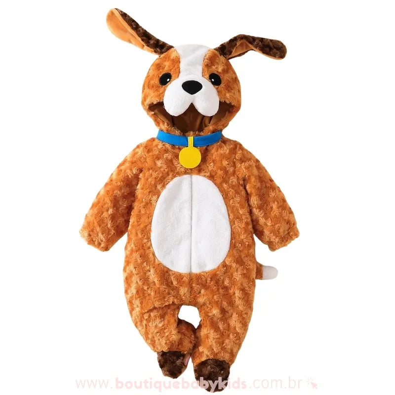 Macacão Bebê Fantasia Cachorrinho Caramelo com Pezinho - Boutique Baby Kids