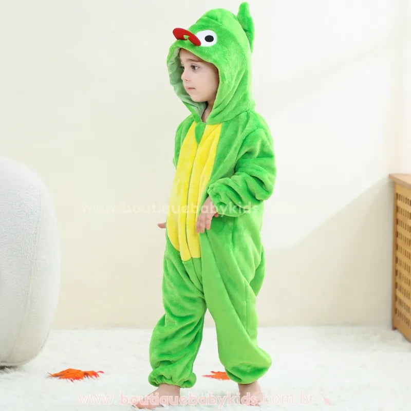Macacão Bebê Fantasia de Bichinho Camaleão Verde Capuz 3D - Boutique Baby Kids