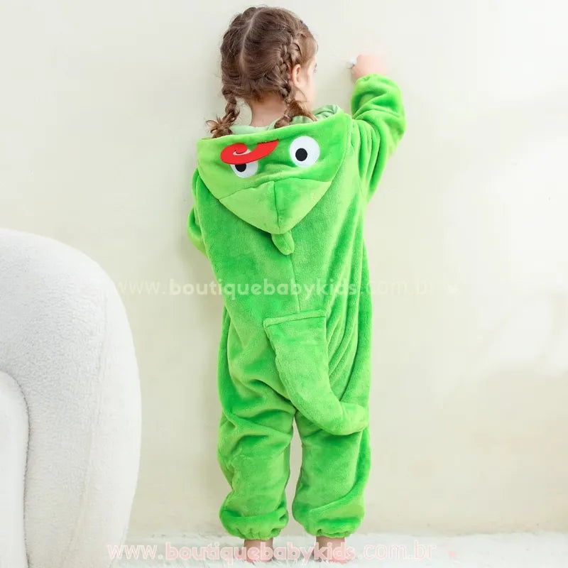 Macacão Bebê Fantasia de Bichinho Camaleão Verde Capuz 3D - Boutique Baby Kids