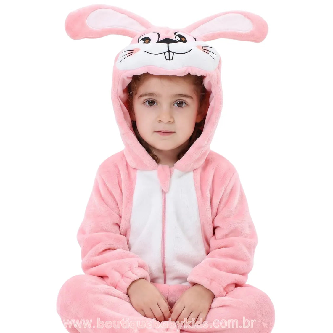 Macacão Bebê Temático Fantasia Coelhinha da Páscoa Rosa com Capuz Orehlinhas 3D - Boutique Baby Kids