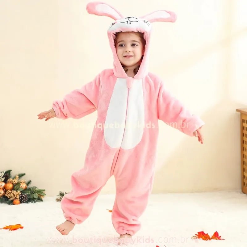 Macacão Bebê Temático Fantasia Coelhinha da Páscoa Rosa com Capuz Orehlinhas 3D - Boutique Baby Kids