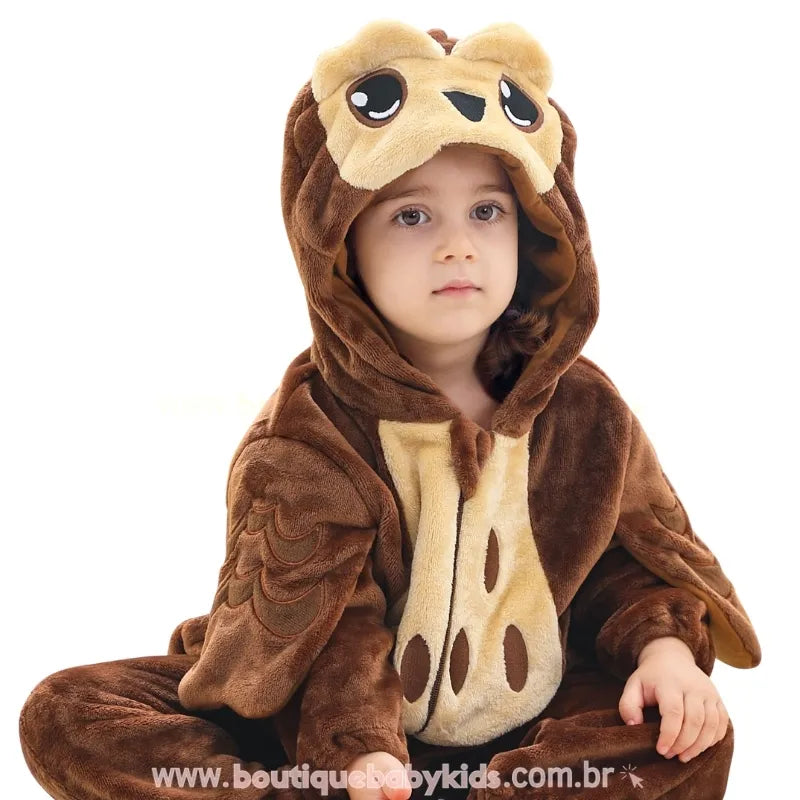 Macacão Bebê Temático Fantasia Corujinha do Bosque Marrom - Boutique Baby Kids