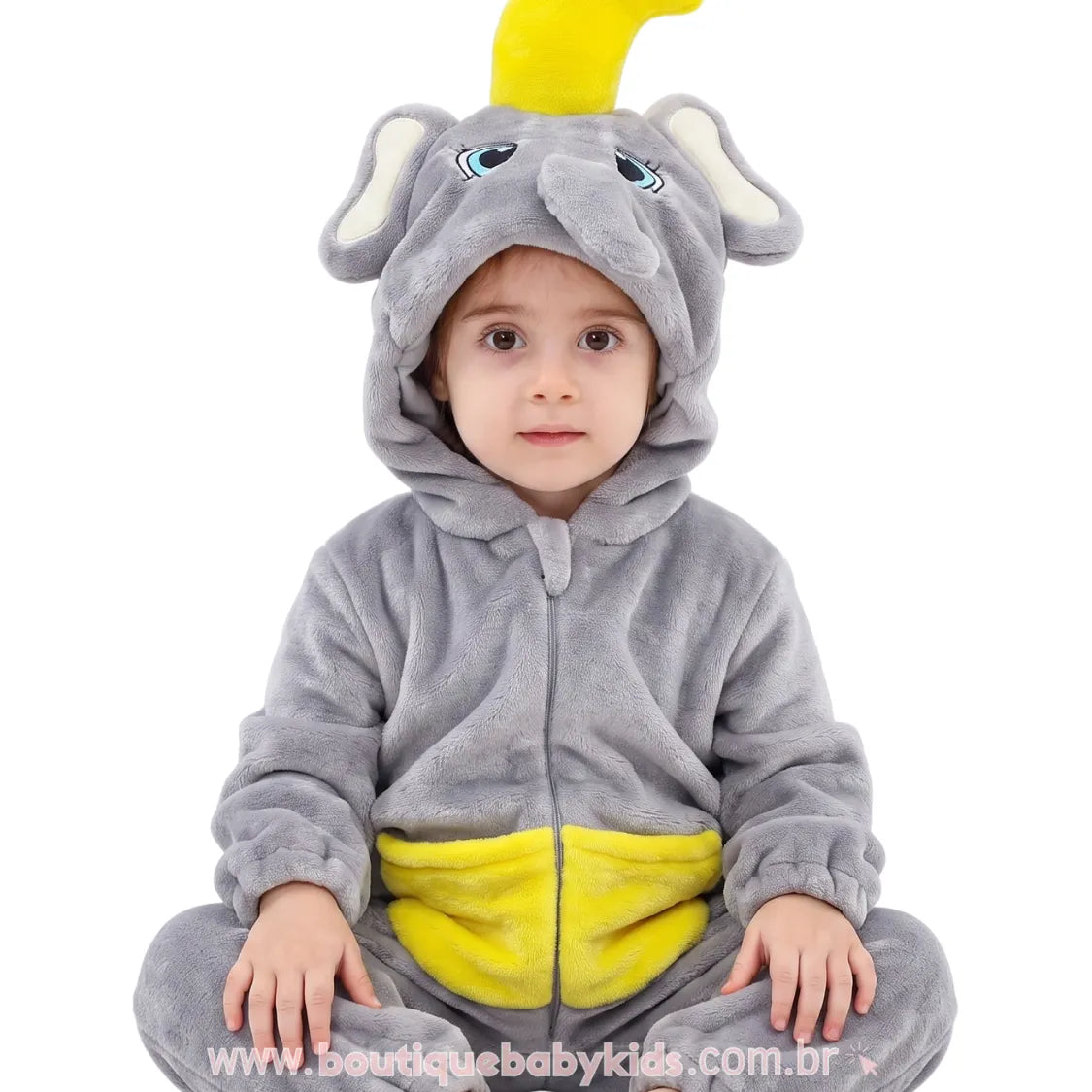 Macacão Bebê Temático Fantasia Elefante Dumbo com Capuz - Boutique Baby Kids