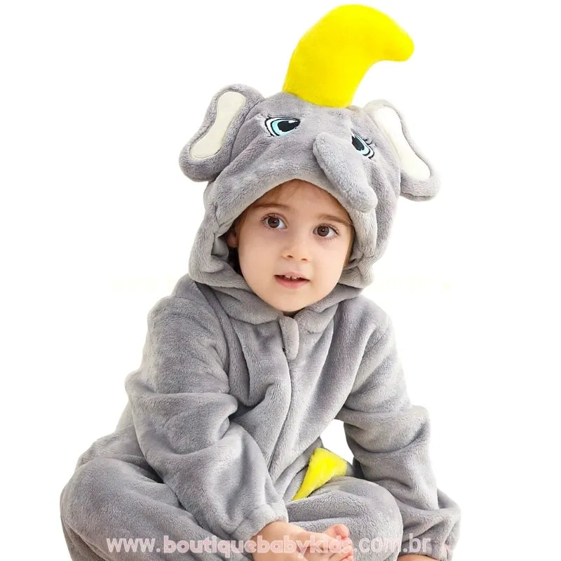 Macacão Bebê Temático Fantasia Elefante Dumbo com Capuz - Boutique Baby Kids