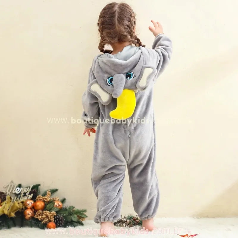Macacão Bebê Temático Fantasia Elefante Dumbo com Capuz - Boutique Baby Kids