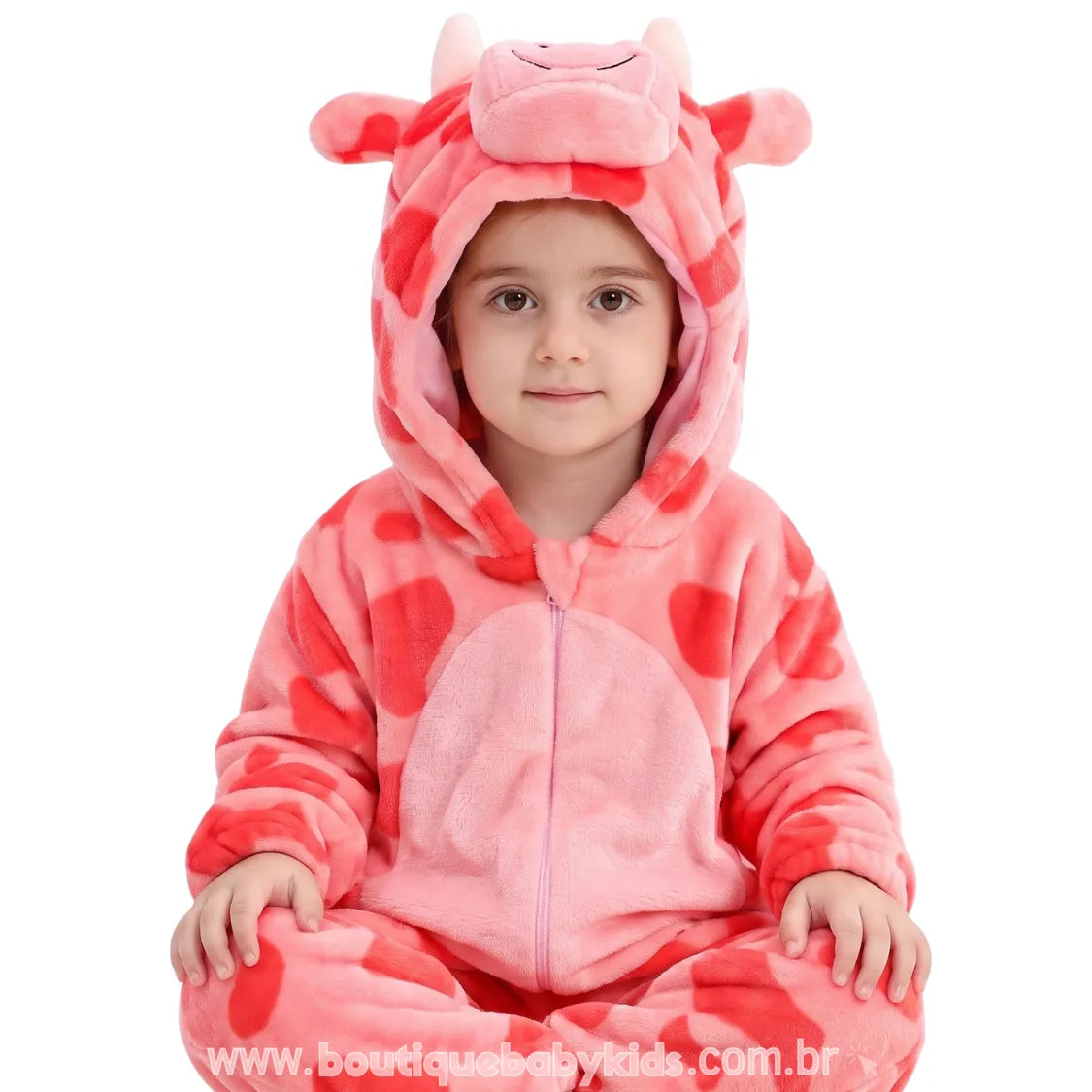 Macacão Bebê Temático Fantasia Girafa Cor-de-Rosa com Capuz 3D - Boutique Baby Kids