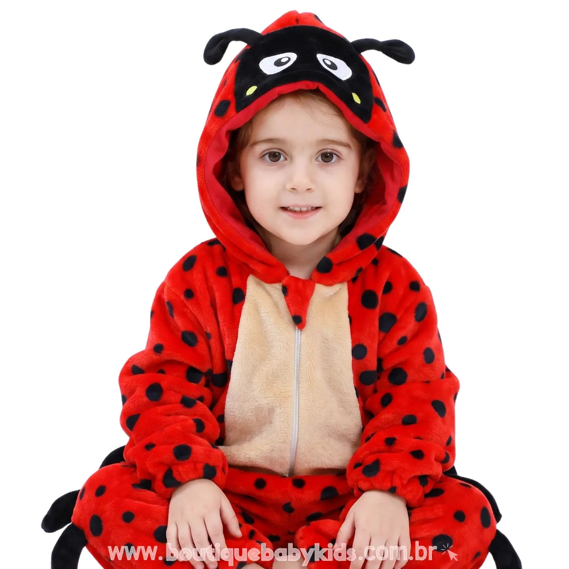 Macacão Bebê Temático Fantasia Joaninha da Sorte Capuz 3D - Boutique Baby Kids