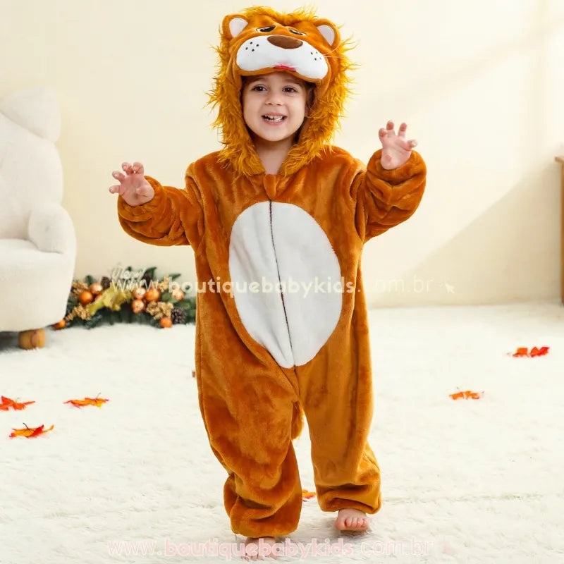 Macacão Bebê Temático Fantasia Leãozinho Real com Capuz Juba 3D - Boutique Baby Kids