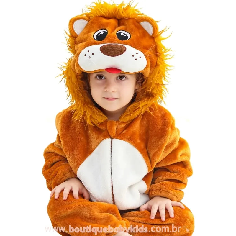Macacão Bebê Temático Fantasia Leãozinho Real com Capuz Juba 3D - Boutique Baby Kids