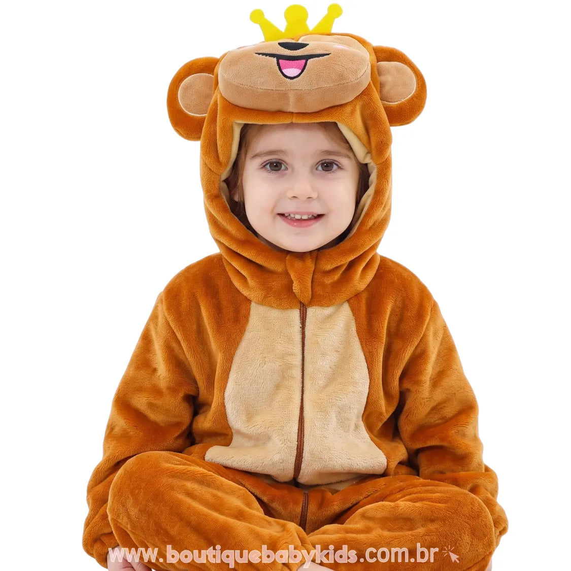 Macacão Bebê Fantasia Macaquinho Real Capuz de Coroa - Boutique Baby Kids