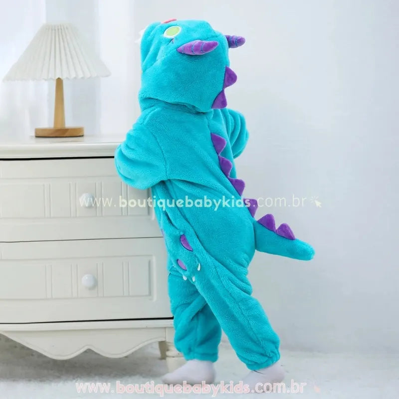 Macacão Bebê Temático Fantasia Monstrinho Azul com Capuz - Boutique Baby Kids