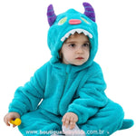 Macacão Bebê Temático Fantasia Monstrinho Azul com Capuz - Boutique Baby Kids