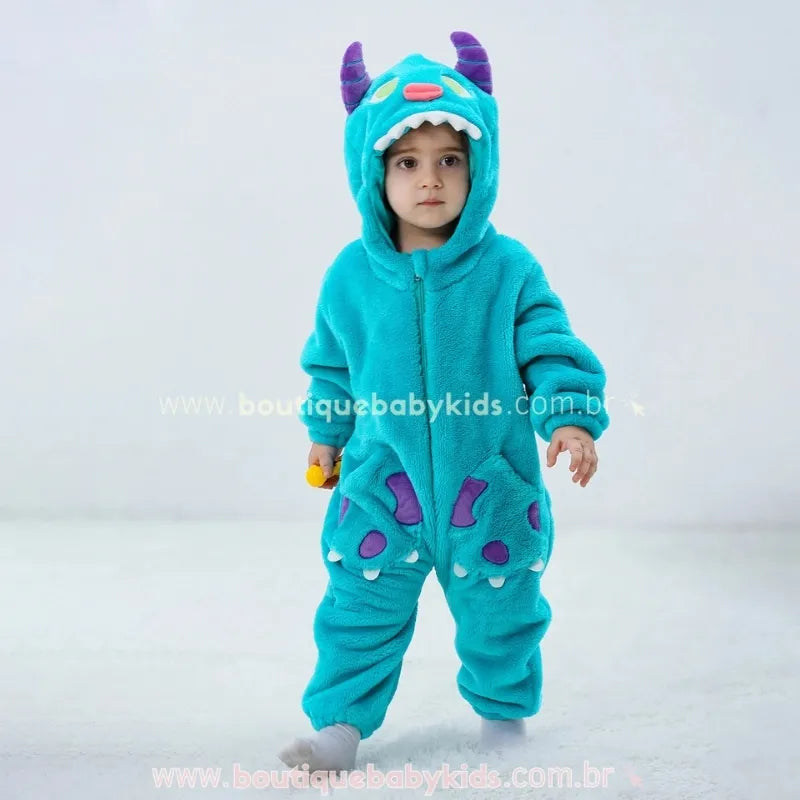 Macacão Bebê Temático Fantasia Monstrinho Azul com Capuz - Boutique Baby Kids