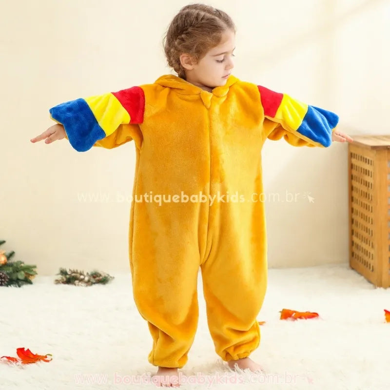 Macacão Bebê Fantasia Bichinho Papagaio Tropical Asas Coloridas com Capuz - Boutique Baby Kids