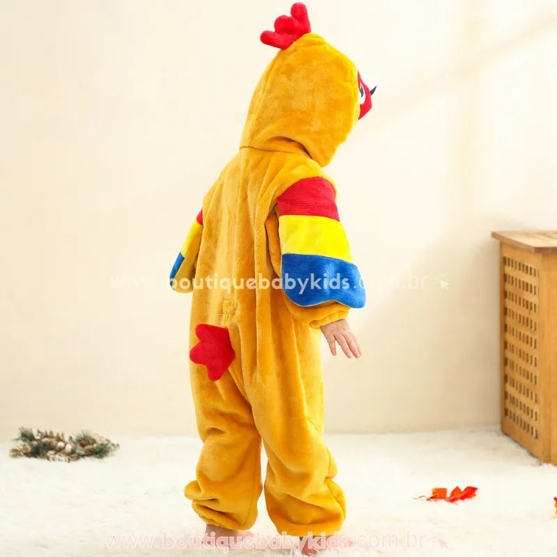 Macacão Bebê Fantasia Bichinho Papagaio Tropical Asas Coloridas com Capuz - Boutique Baby Kids