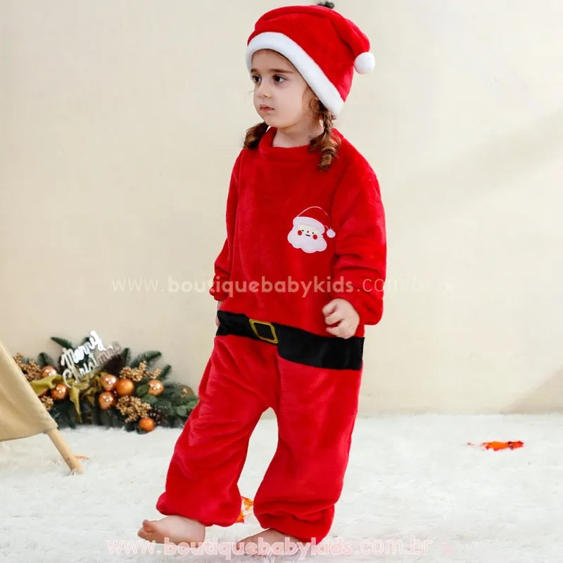 Macacão Bebê Fantasia de Papai Noel com Gorro Vermelho - Boutique Baby Kids