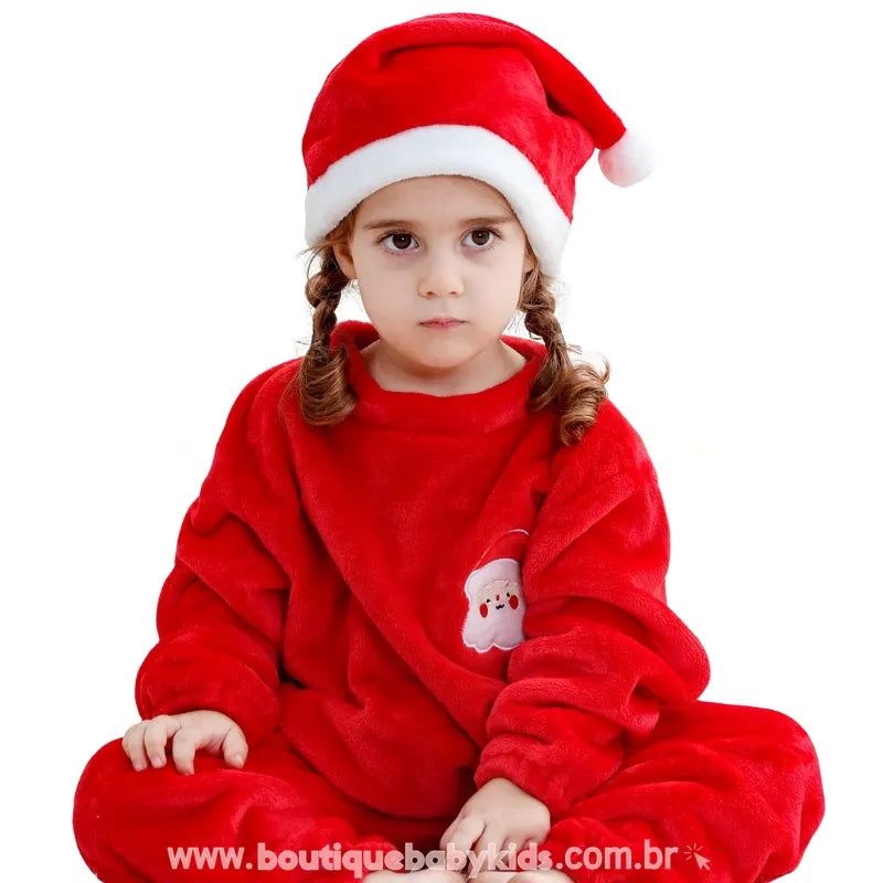 Macacão Bebê Fantasia de Papai Noel com Gorro Vermelho - Boutique Baby Kids