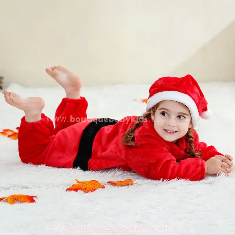 Macacão Bebê Fantasia de Papai Noel com Gorro Vermelho - Boutique Baby Kids