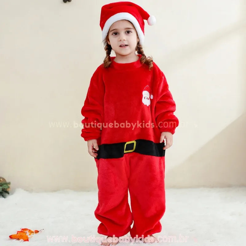 Macacão Bebê Fantasia de Papai Noel com Gorro Vermelho - Boutique Baby Kids