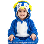 Macacão Bebê Temático Fantasia Bichinho Pinguim Azul com Capuz - Boutique Baby Kids