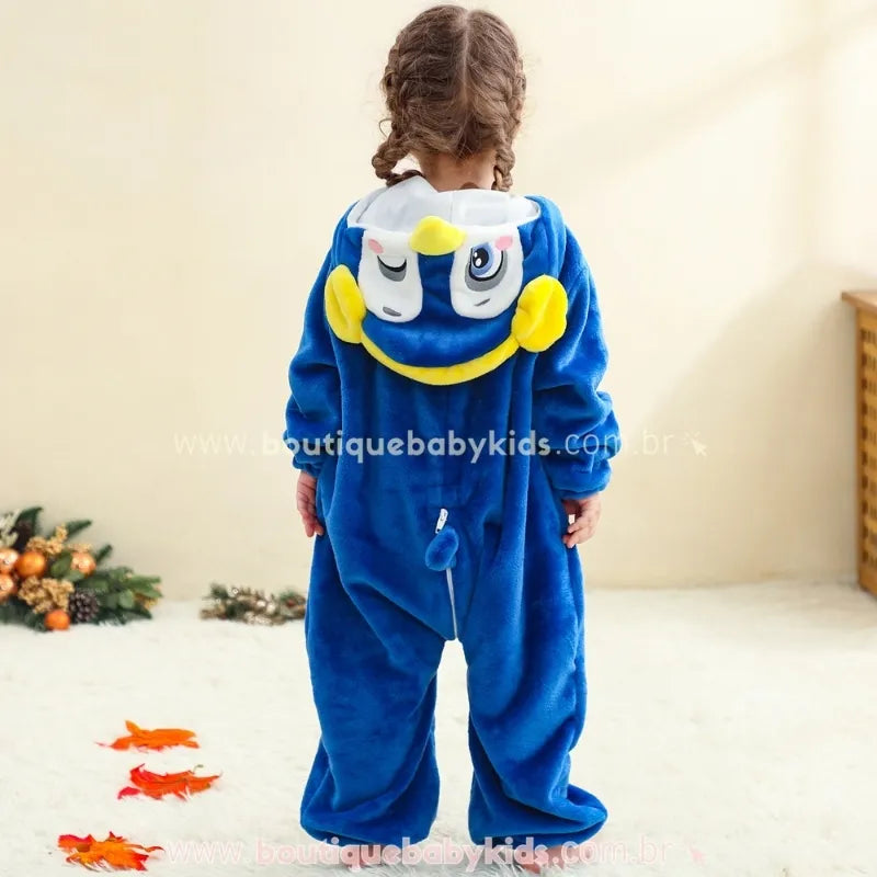 Macacão Bebê Temático Fantasia Bichinho Pinguim Azul com Capuz - Boutique Baby Kids