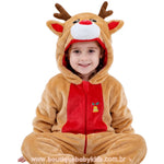 Macacão Bebê Fantasia de Rena do Natal com Capuz 3D - Boutique Baby Kids