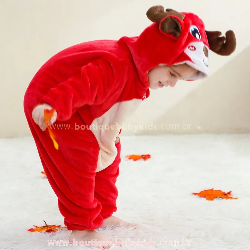 Macacão Bebê Fantasia de Natal Rena Vermelha - Boutique Baby Kids
